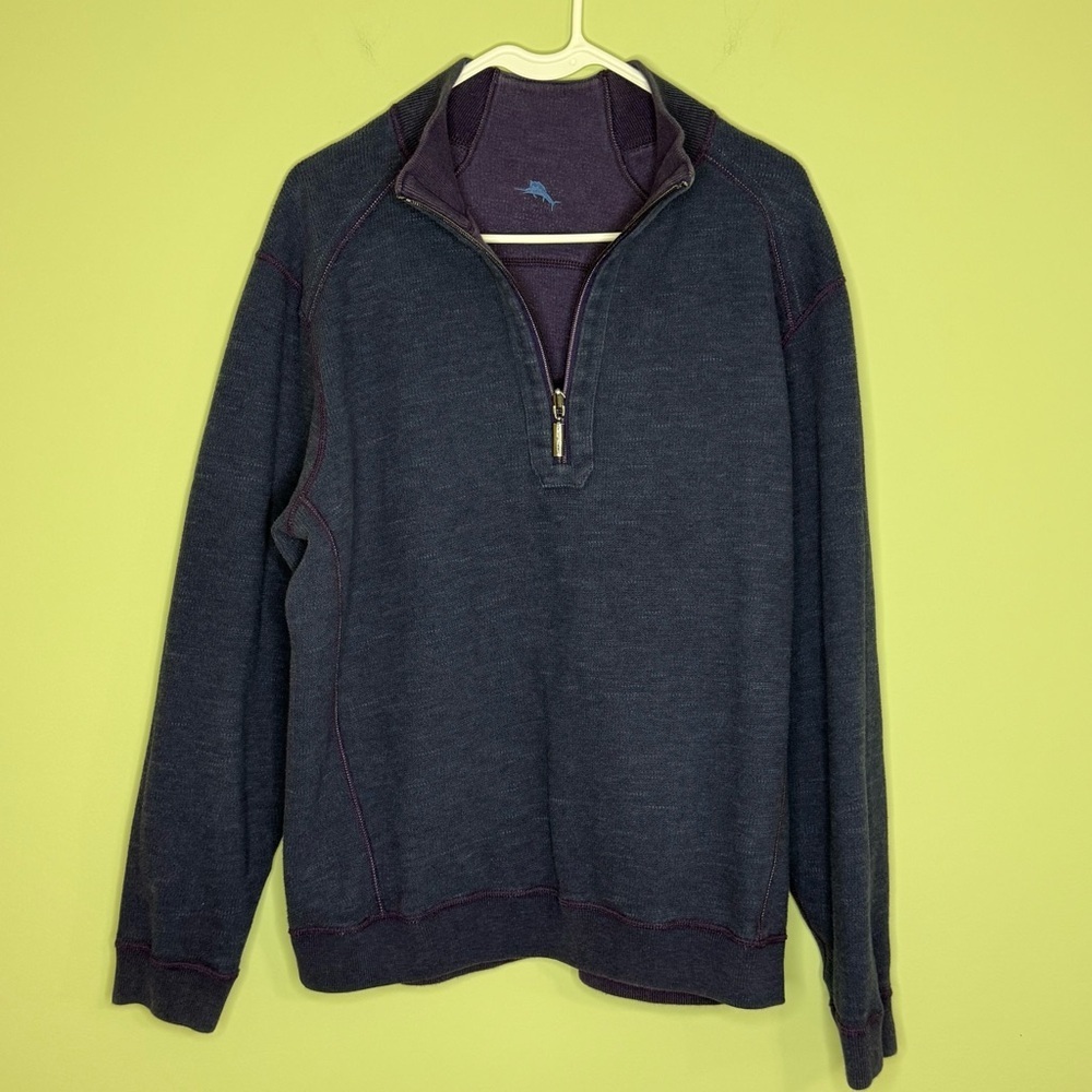 Tommy Bahama Flip Shore‎ Reversible 1/4 zip sweater blue / purple mens L